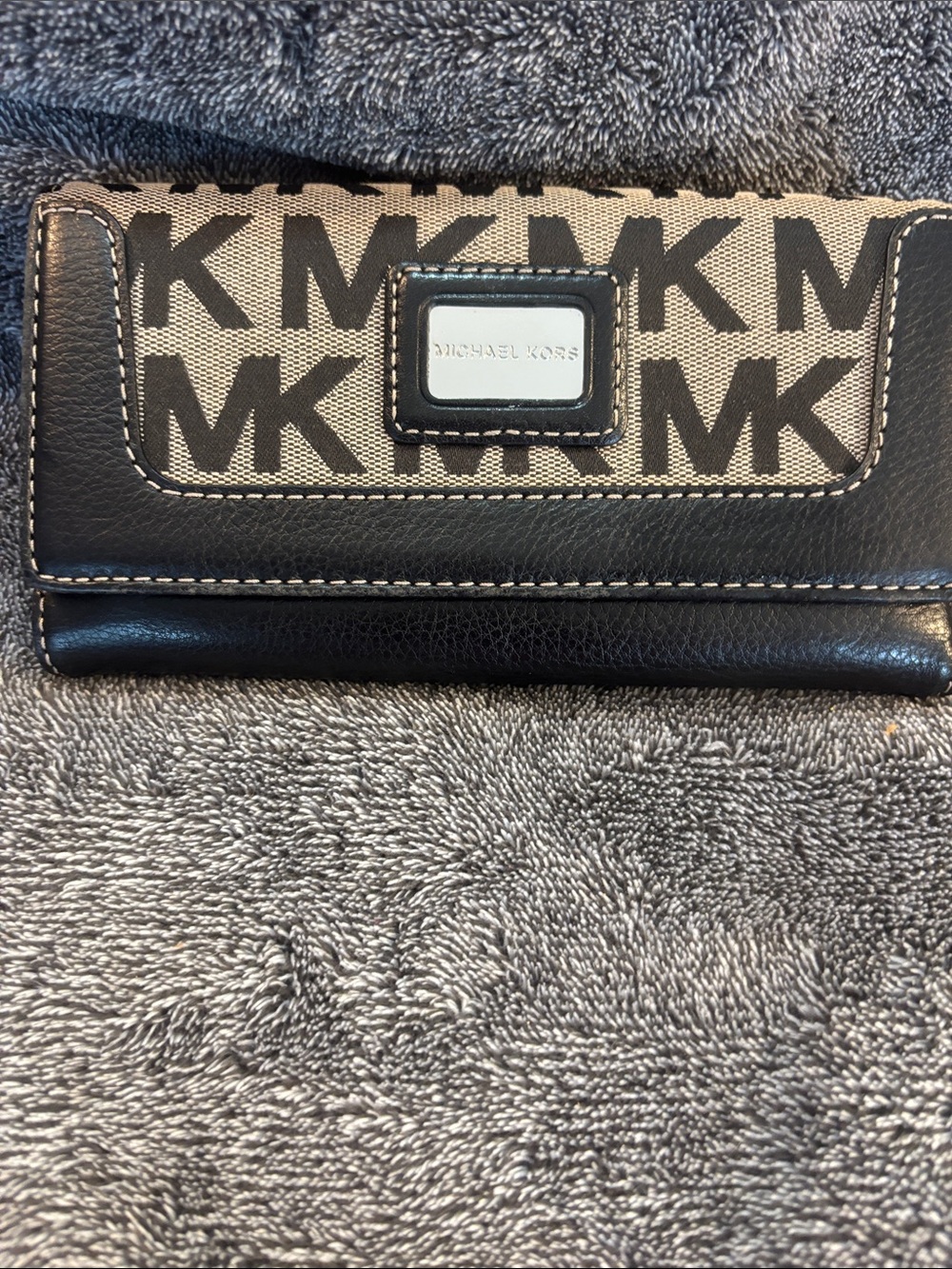 Michael Kors Black and Cream MK Logo Continental Wallet